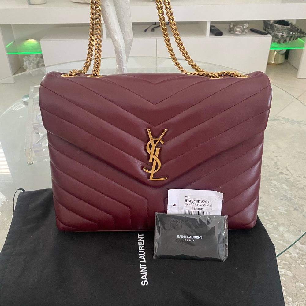 Authentic Saint Laurent Medium Quilted LouLou Shoulder Bag with Gold Chain